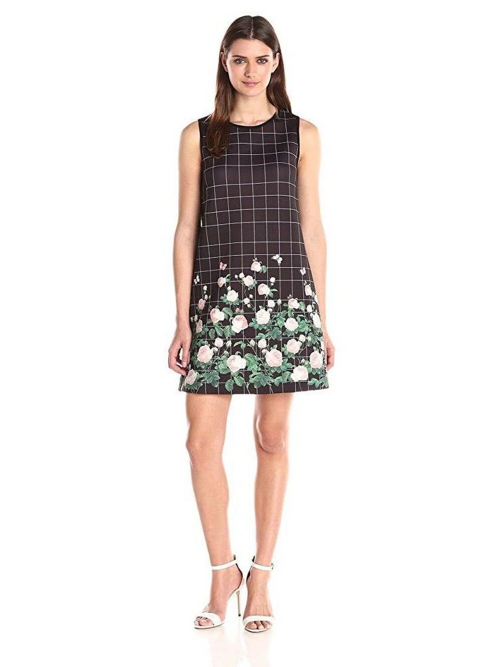 ERIN Erin Fetherston Liv Grid Floral Scuba Dress - Black Multi - 6